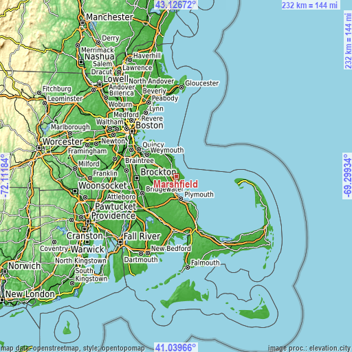 Topographic map of Marshfield