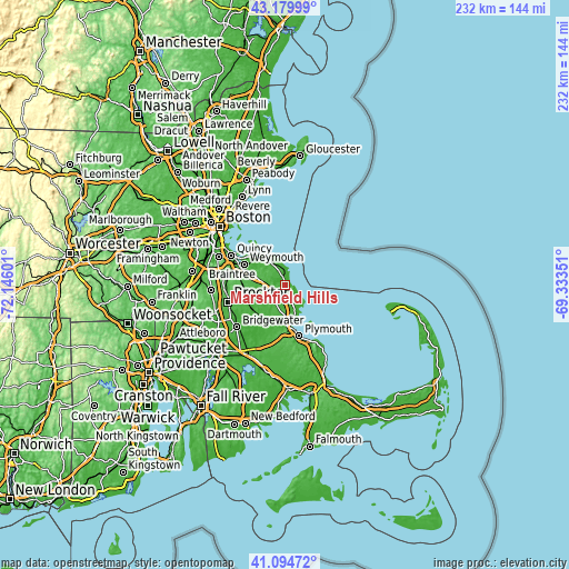 Topographic map of Marshfield Hills