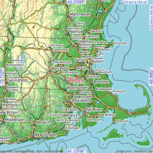 Topographic map of Medfield