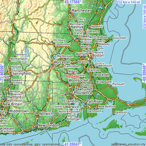 Topographic map of Medway