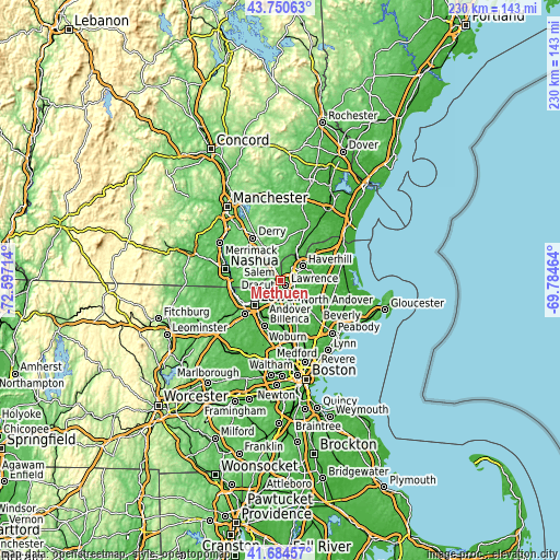 Topographic map of Methuen