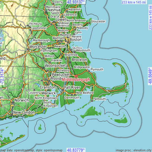 Topographic map of Middleborough