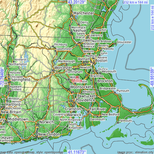 Topographic map of Millis