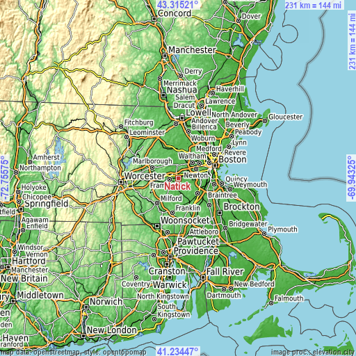 Topographic map of Natick