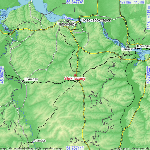 Topographic map of Shikhazany