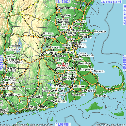 Topographic map of Norfolk