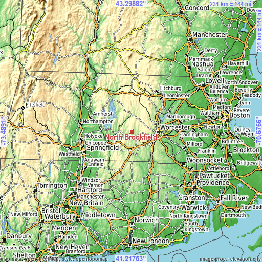 Topographic map of North Brookfield