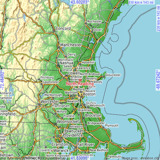 Topographic map of North Reading