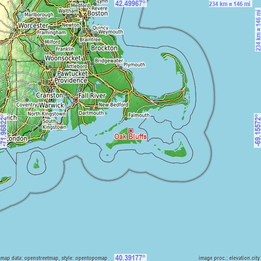 Topographic map of Oak Bluffs