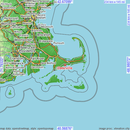 Topographic map of Osterville