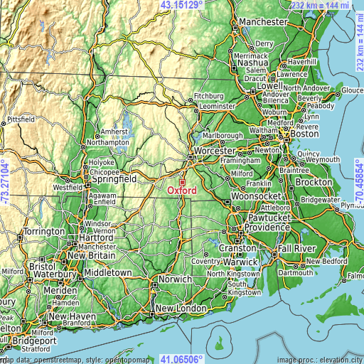 Topographic map of Oxford