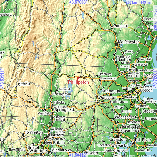 Topographic map of Phillipston