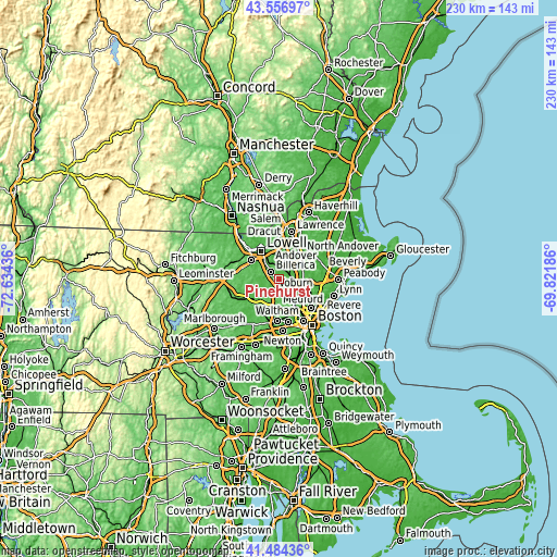 Topographic map of Pinehurst