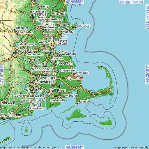 Topographic map of Plymouth