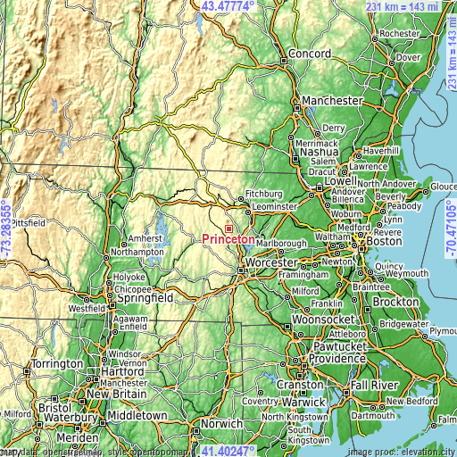 Topographic map of Princeton