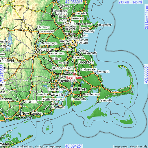 Topographic map of Raynham