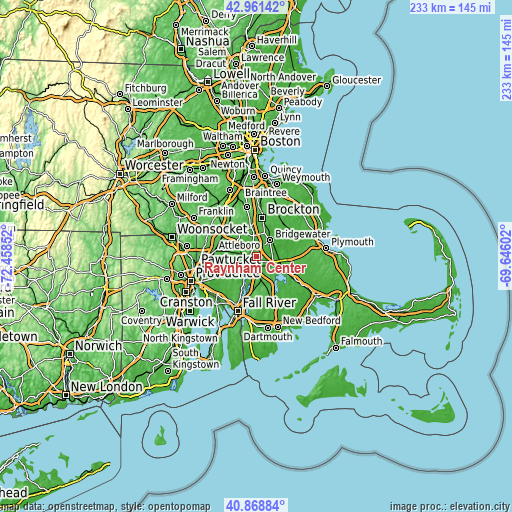 Topographic map of Raynham Center