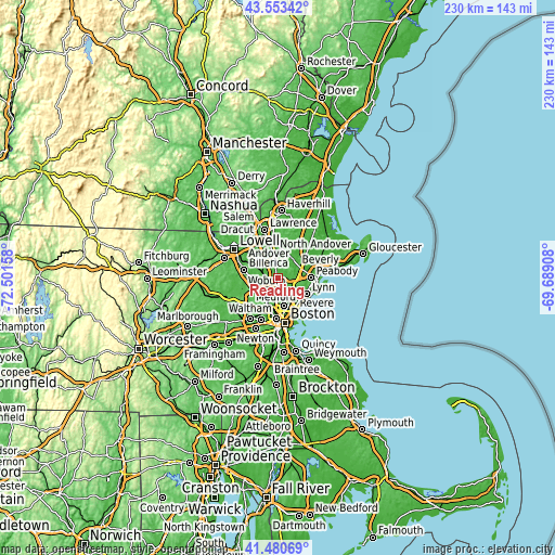 Topographic map of Reading