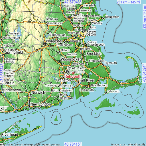 Topographic map of Rehoboth