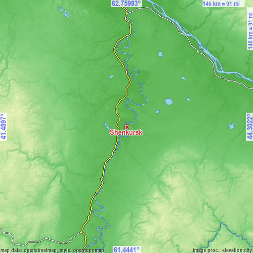 Topographic map of Shenkursk
