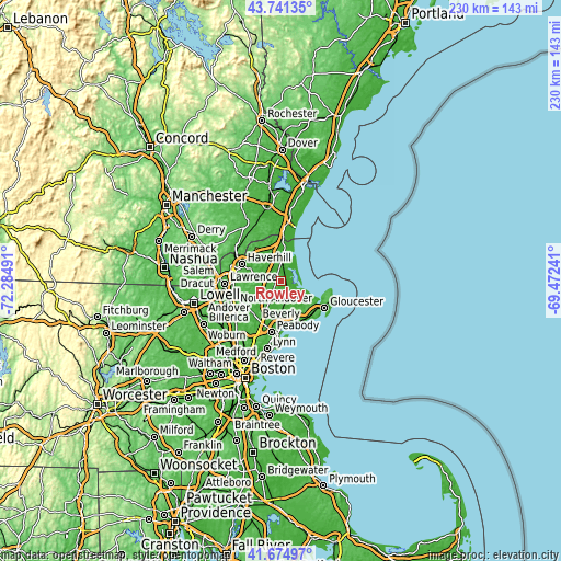 Topographic map of Rowley