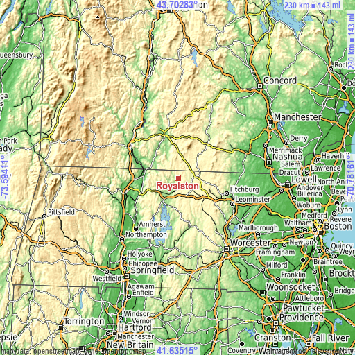 Topographic map of Royalston