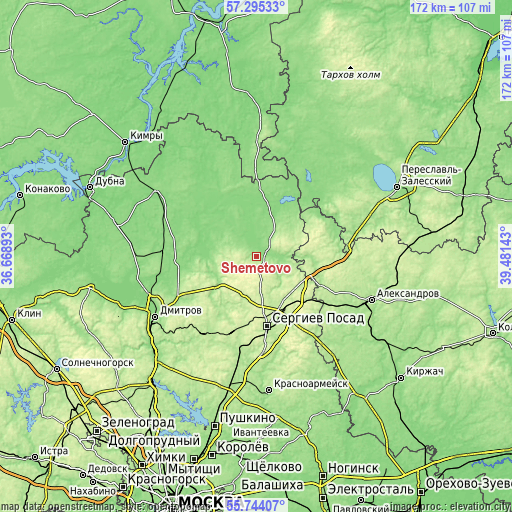 Topographic map of Shemëtovo