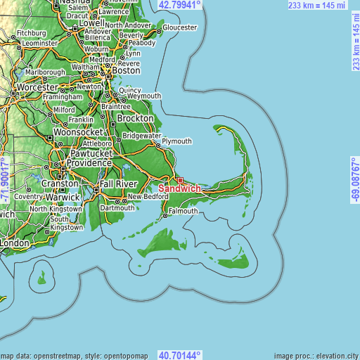 Topographic map of Sandwich