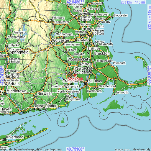 Topographic map of Seekonk