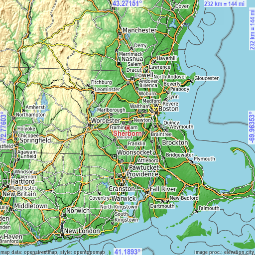 Topographic map of Sherborn