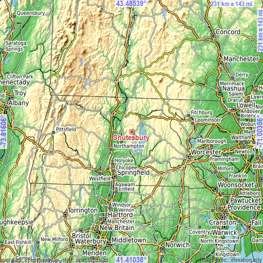 Topographic map of Shutesbury