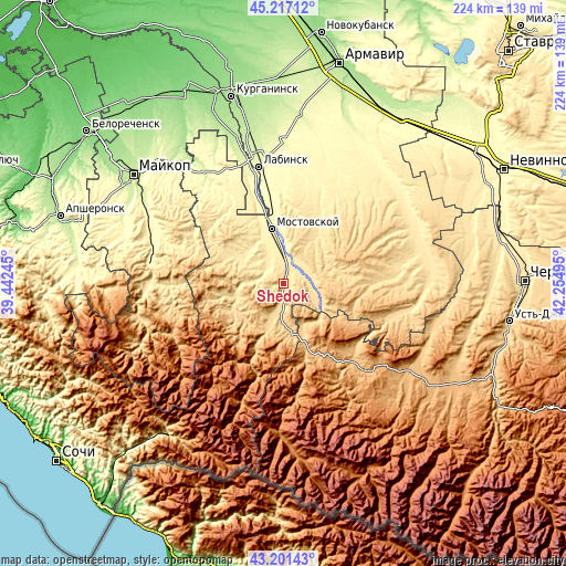 Topographic map of Shedok