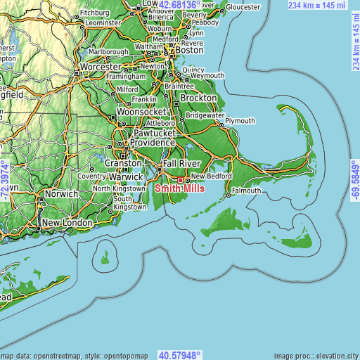 Topographic map of Smith Mills