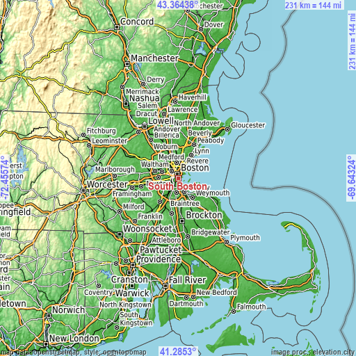 Topographic map of South Boston
