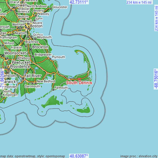 Topographic map of South Dennis