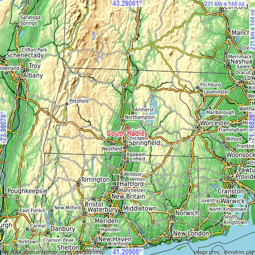 Topographic map of South Hadley