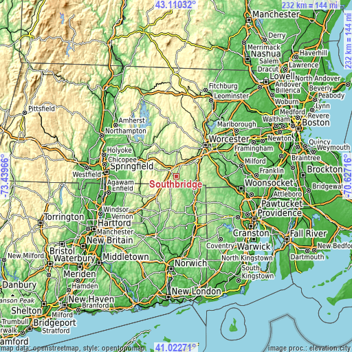 Topographic map of Southbridge