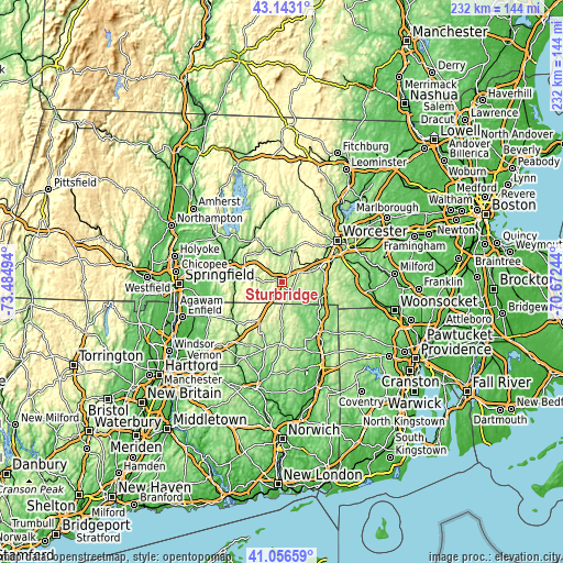 Topographic map of Sturbridge