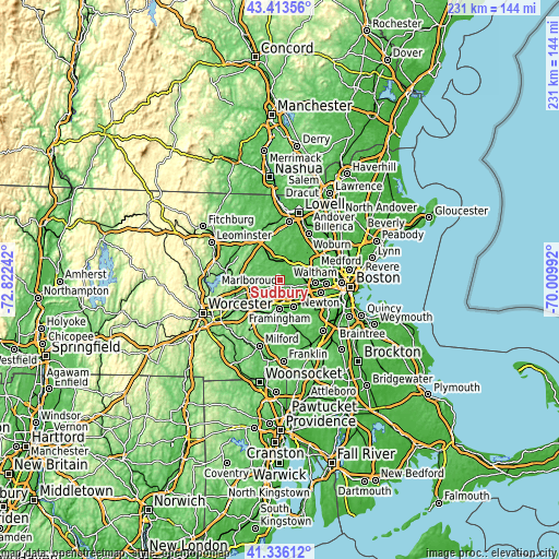 Topographic map of Sudbury