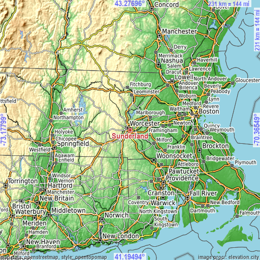 Topographic map of Sunderland