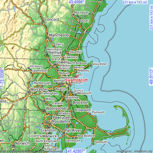 Topographic map of Swampscott