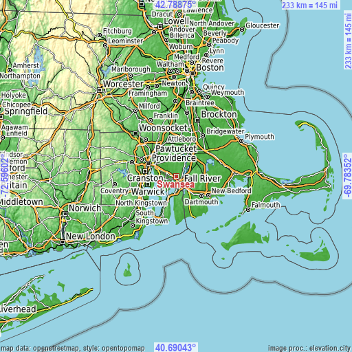 Topographic map of Swansea