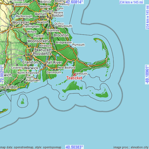 Topographic map of Teaticket