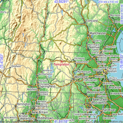 Topographic map of Templeton