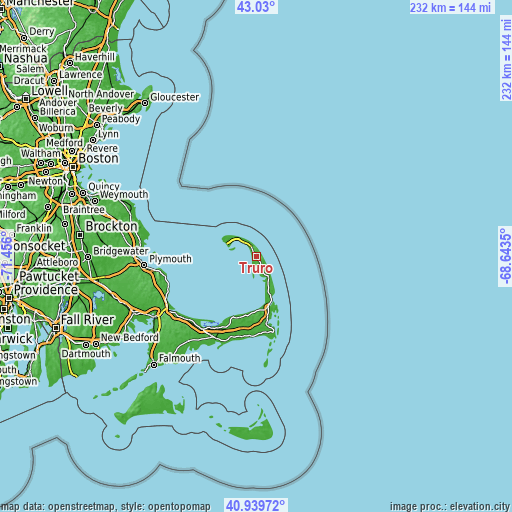 Topographic map of Truro