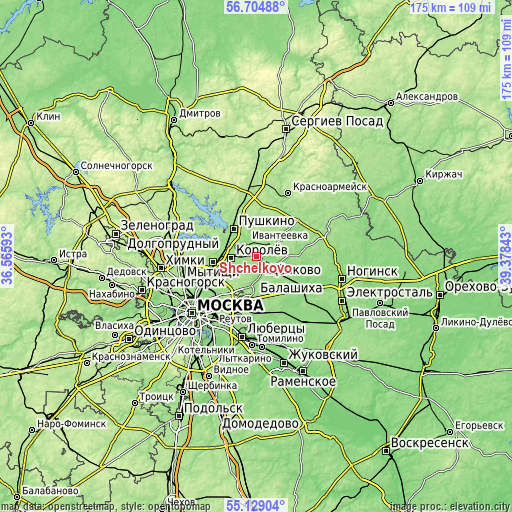 Topographic map of Shchelkovo