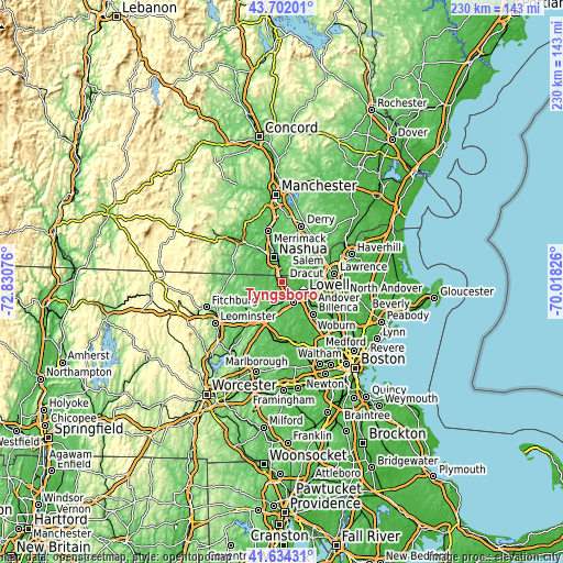 Topographic map of Tyngsboro