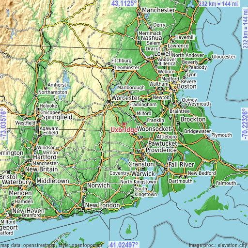 Topographic map of Uxbridge