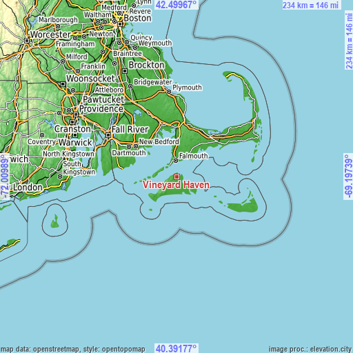 Topographic map of Vineyard Haven