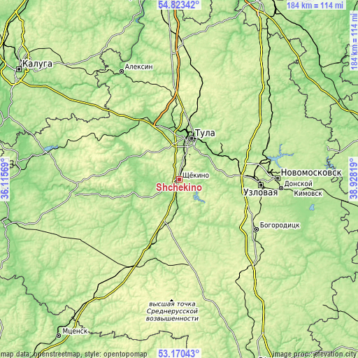 Topographic map of Shchëkino